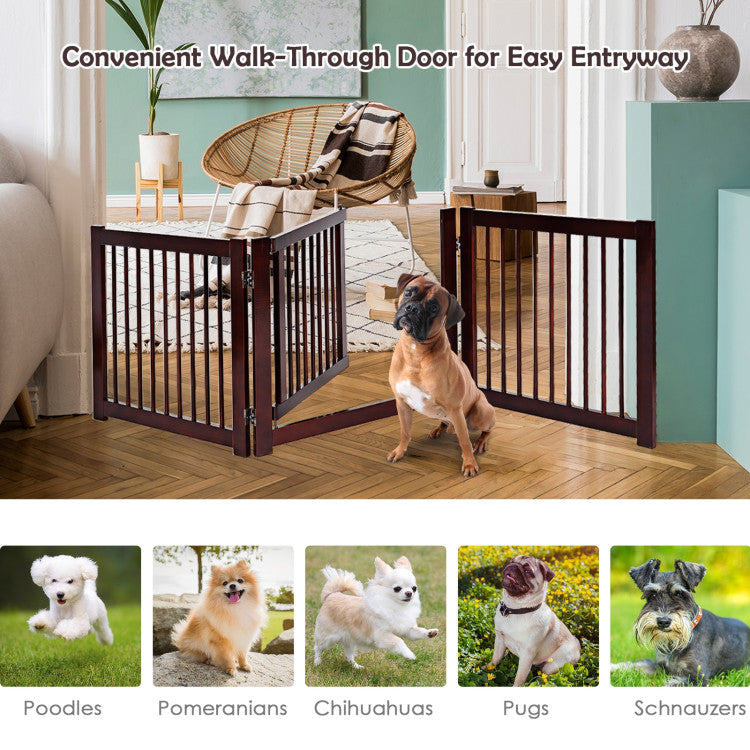 30 Inch 4 Panel Folding Configurable Wooden Fence for Pets