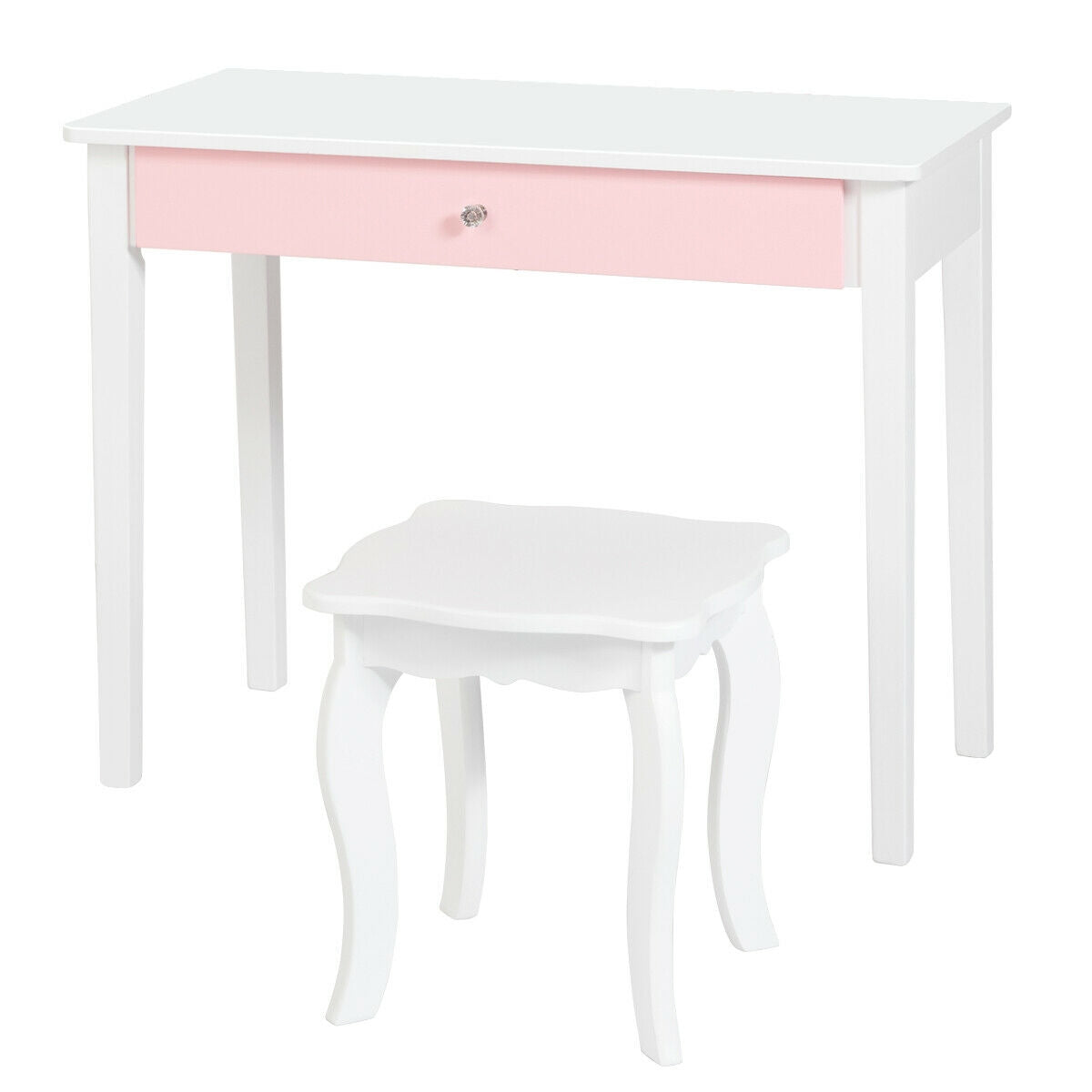 Kids Princess Make Up Dressing Table with Tri-folding Mirror and Chair