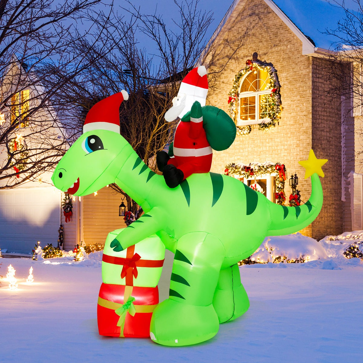 250 CM Christmas Inflatables Lighted Santa Claus Dinosaur Decoration