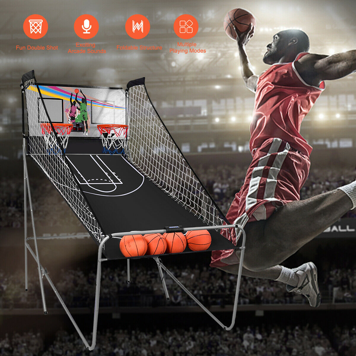 8-in-1 Electronic Basketball Hoop Arcade Game for Indoor