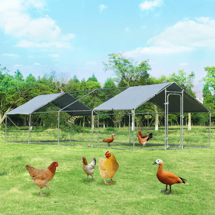 26.2 x 9.5 FT Large Chicken Coop Walk-in Metal Poultry Cage Hen Rabbits House with Weatherproof Cover and Lockable Door