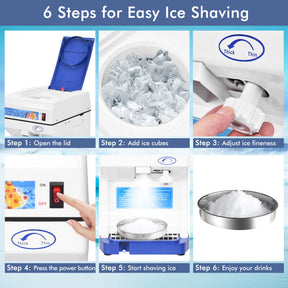265LBS/H Electric Tabletop Ice Crusher Shaver Snow Cone Maker Machine with Drip Tray and Low Noise