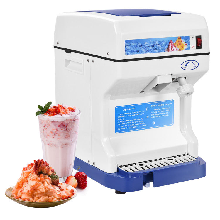 265LBS/H Electric Tabletop Ice Crusher Shaver Snow Cone Maker Machine with Drip Tray and Low Noise