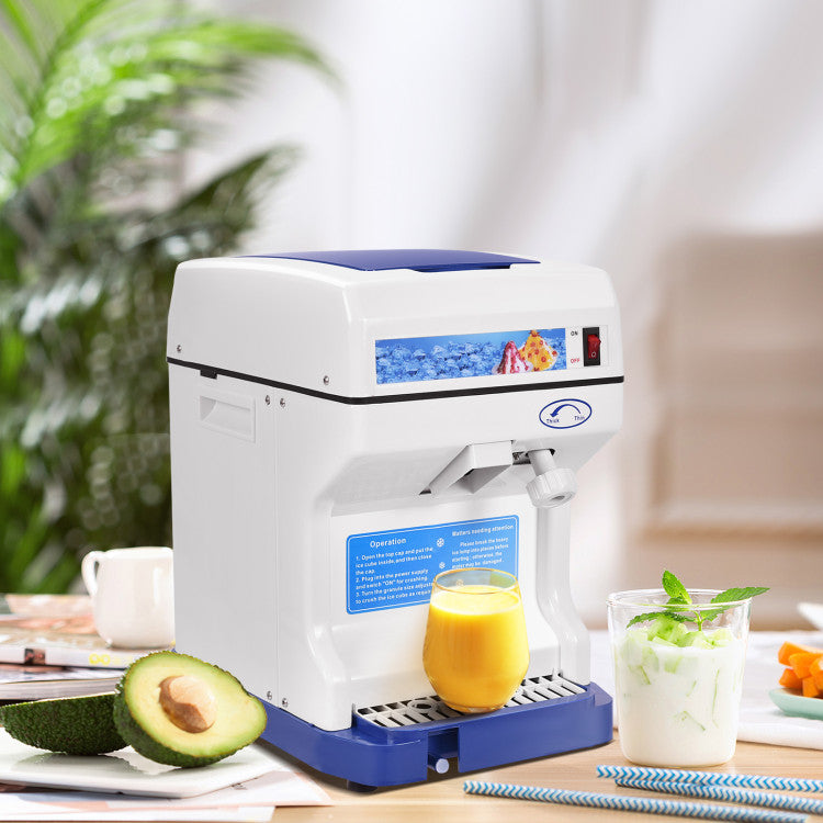 265LBS/H Electric Tabletop Ice Crusher Shaver Snow Cone Maker Machine with Drip Tray and Low Noise