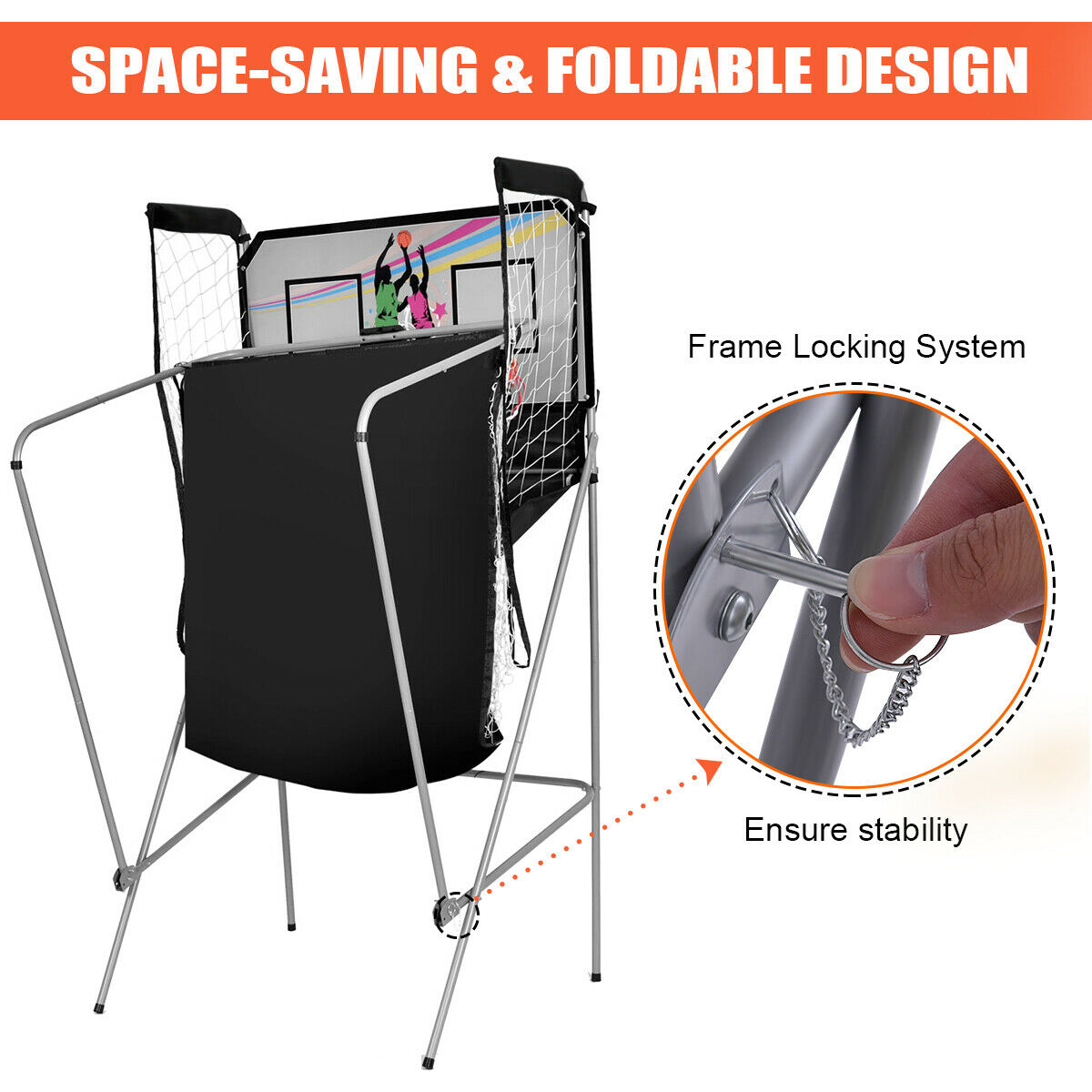 8-in-1 Electronic Basketball Hoop Arcade Game for Indoor