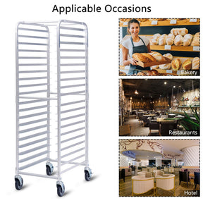 26 x 20 x 70 Inch 20-Tier Commercial Bakery Racks Aluminum Pan Rolling Trolley Storage Rack with Brake Wheels