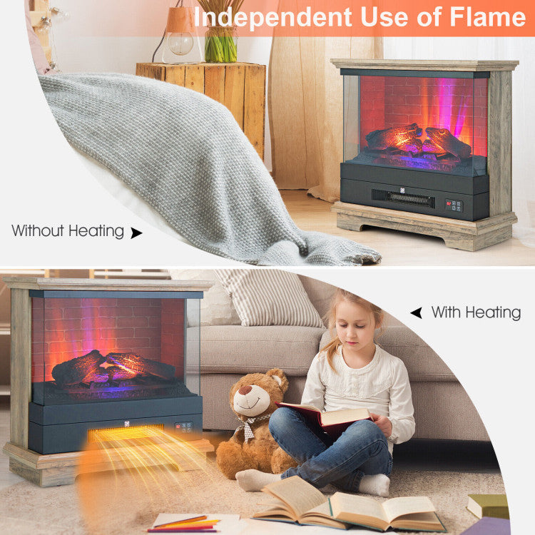 27 Inch Freestanding Electric Fireplace with 3-Level Adjustable Brightness Thermostat