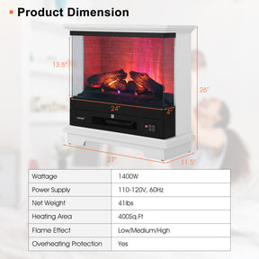 27 Inch Freestanding Electric Fireplace with 3-Level Adjustable Brightness Thermostat