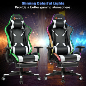 Ergonomic High Back Massage Gaming Chair with Light and Handrails