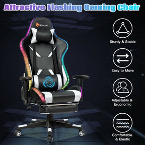 Ergonomic High Back Massage Gaming Chair with Light and Handrails