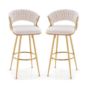 29 Inch Velvet Bar Stools Set of 2 Counter Height Barstools Armless Dining Chairs with Adjustable Foot Pads and Woven Backrest
