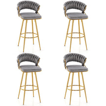 29 Inch Velvet Bar Stools Set of 2 Counter Height Barstools Armless Dining Chairs with Adjustable Foot Pads and Woven Backrest