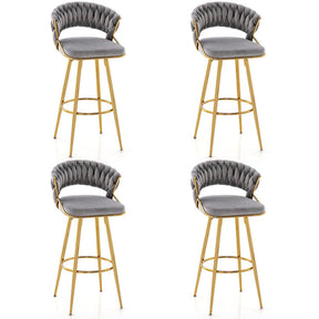 29 Inch Velvet Bar Stools Set of 2 Counter Height Barstools Armless Dining Chairs with Adjustable Foot Pads and Woven Backrest