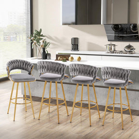 29 Inch Velvet Bar Stools Set of 2 Counter Height Barstools Armless Dining Chairs with Adjustable Foot Pads and Woven Backrest