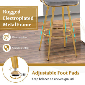 29 Inch Velvet Bar Stools Set of 2 Counter Height Barstools Armless Dining Chairs with Adjustable Foot Pads and Woven Backrest