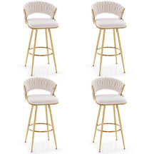 29 Inch Velvet Bar Stools Set of 2 Counter Height Barstools Armless Dining Chairs with Adjustable Foot Pads and Woven Backrest