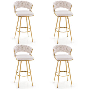 29 Inch Velvet Bar Stools Set of 2 Counter Height Barstools Armless Dining Chairs with Adjustable Foot Pads and Woven Backrest