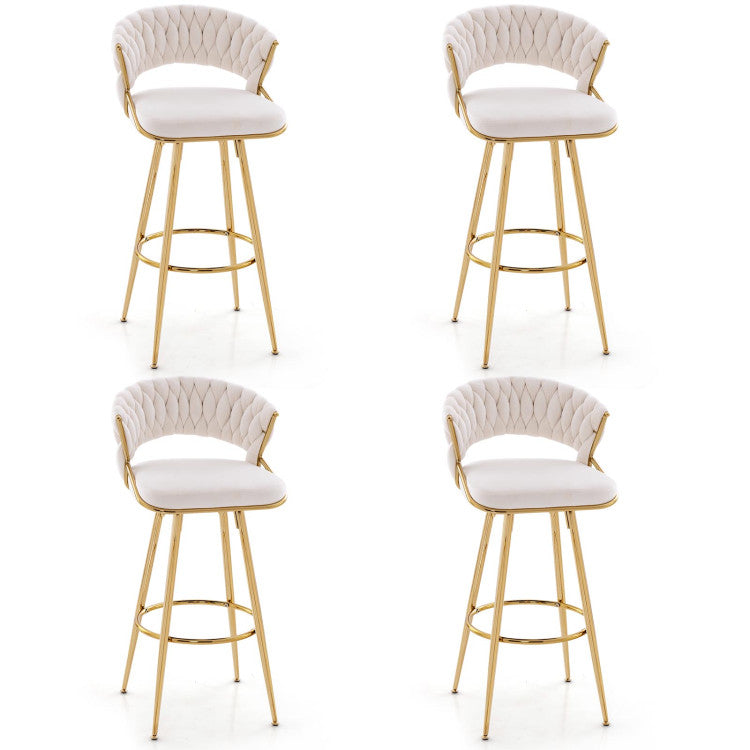 29 Inch Velvet Bar Stools Set of 2 Counter Height Barstools Armless Dining Chairs with Adjustable Foot Pads and Woven Backrest