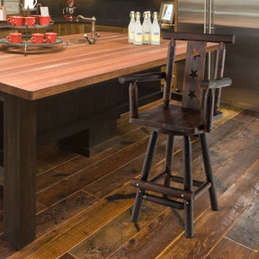 29 Inch Wooden Bar Stool 360° Swivel Bistro Chair with Footrest and Armrest
