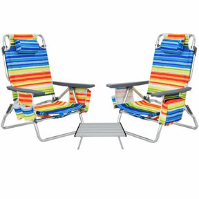 Hikidspace 2-Pack 5 Adjustable Position Folding Beach Table Recliners Set with Cup Holders