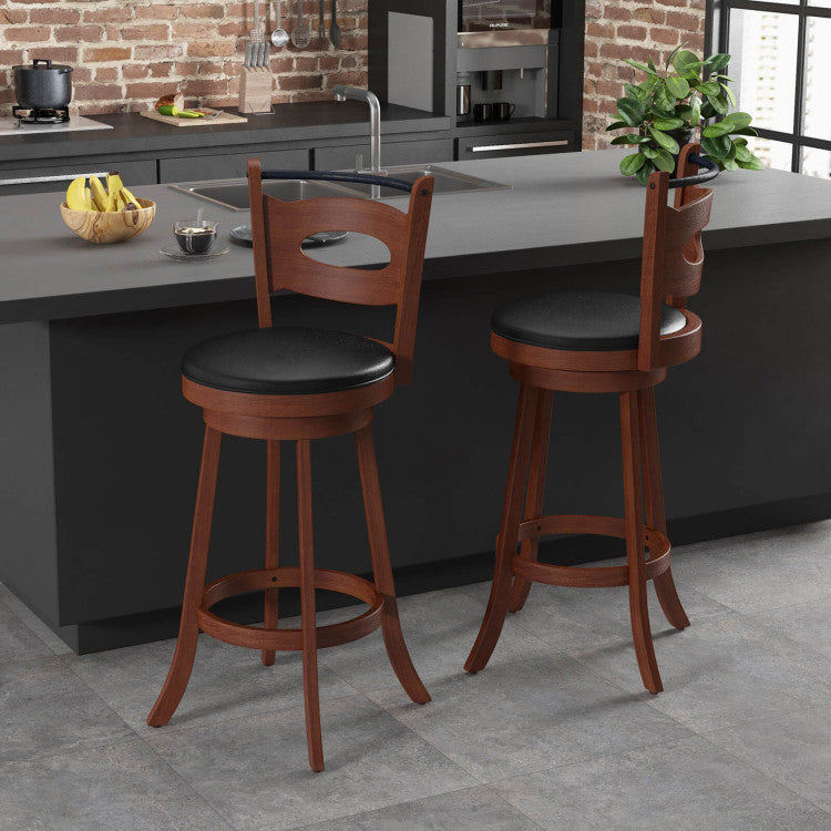 2 Pieces 360-Degree Swivel Bar Chairs Counter Height Barstool with Cushion and Footrest