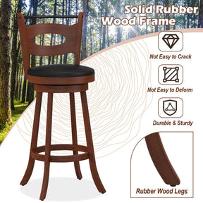 2 Pieces 360-Degree Swivel Bar Chairs Counter Height Barstool with Cushion and Footrest