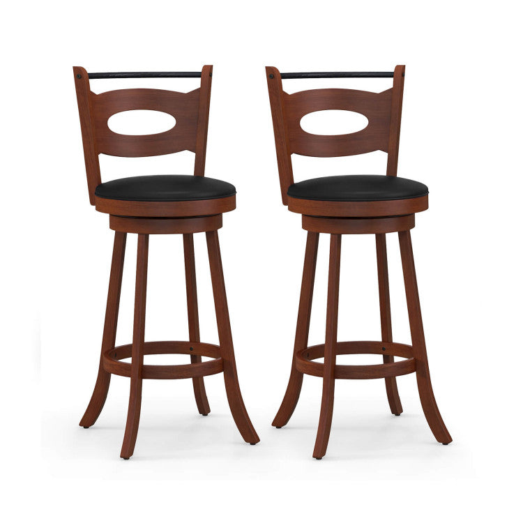 2 Pieces 360-Degree Swivel Bar Chairs Counter Height Barstool with Cushion and Footrest