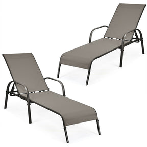 2 Pieces Adjustable Patio Lounge Chair Chaise Fabric with Armrest
