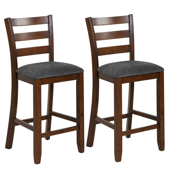 2 Pieces Counter Height Chairs 25.5" Upholstered Bar Stools with Fabric Seat and Footrest