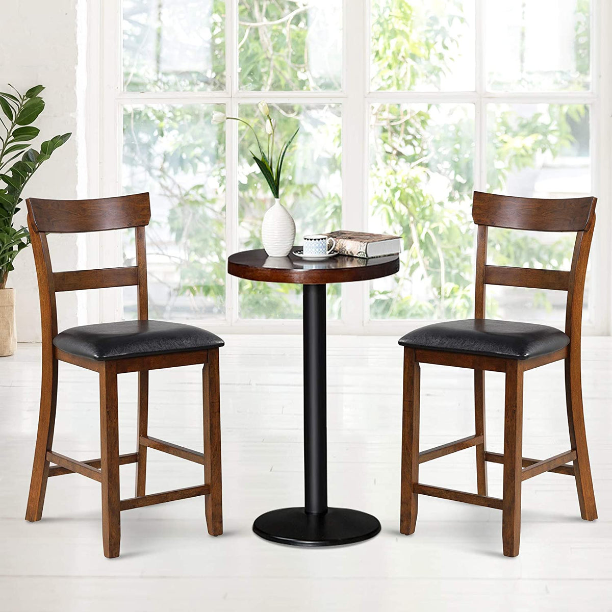 2 Pieces Counter Height Vintage Dining Chair Set 25.5-Inch Bar Stools with Foam-Padded Cushion