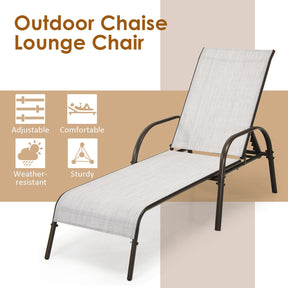 2 Pieces Adjustable Patio Lounge Chair Chaise Fabric with Armrest
