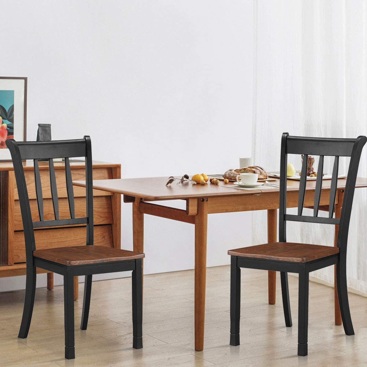 2 Pieces Solid Wood Whitesburg Dining Chairs with Spindle Back and Wood Seating