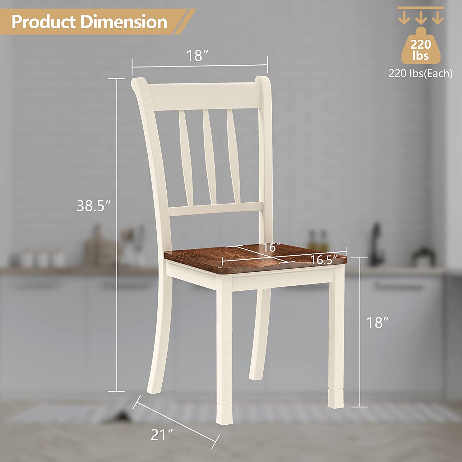 2 Pieces Solid Wood Whitesburg Dining Chairs with Spindle Back and Wood Seating