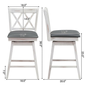 2 Pieces Swivel Height Bar Stool Set with Foot Rest, Cushion & Backrest