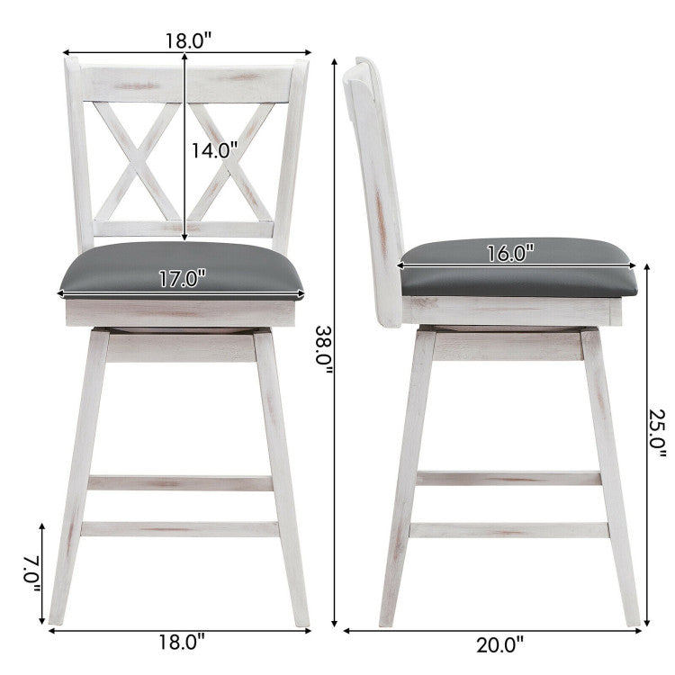 2 Pieces Swivel Height Bar Stool Set with Foot Rest, Cushion & Backrest