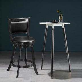 24" Wood Swivel Bar Stools Set of 2 with Back & PVC Leather Cushion Seat, Upholstered Counter Height Bar Chairs for Kitchen Dining Room
