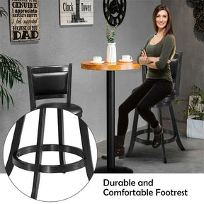 24" Wood Swivel Bar Stools Set of 2 with Back & PVC Leather Cushion Seat, Upholstered Counter Height Bar Chairs for Kitchen Dining Room