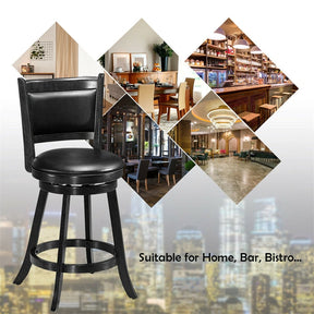 24" Wood Swivel Bar Stools Set of 2 with Back & PVC Leather Cushion Seat, Upholstered Counter Height Bar Chairs for Kitchen Dining Room