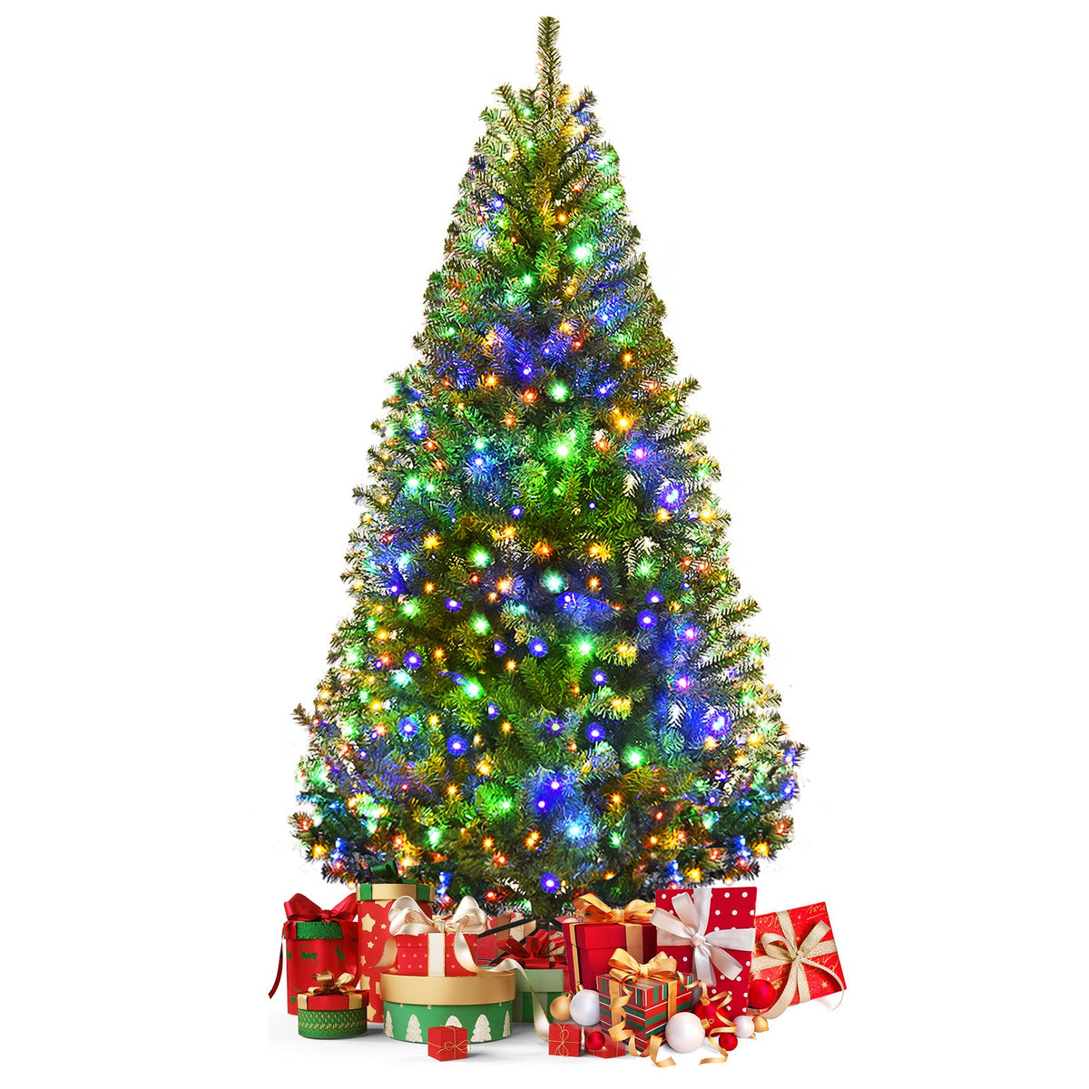 Pre-Lit Artificial Christmas Tree with Multicolored 150 LED Lights and Metal Stand