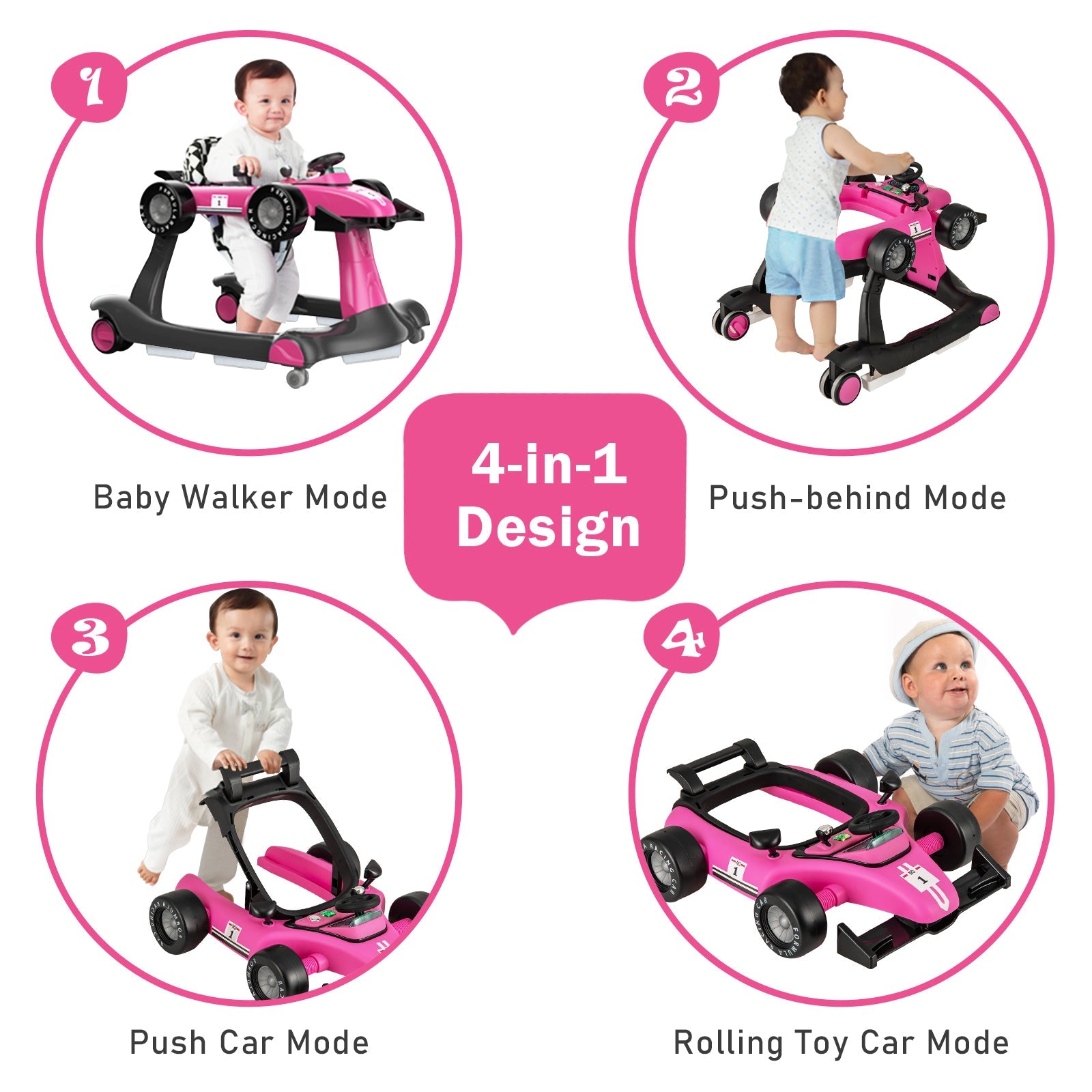 4-in-1 Baby Walker, Foldable Baby Activity Walker