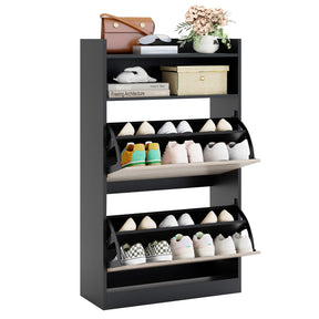 Shoe Storage Cabinet with 2 Flip Drawers, Slim Hidden Narrow Shoe Organizer