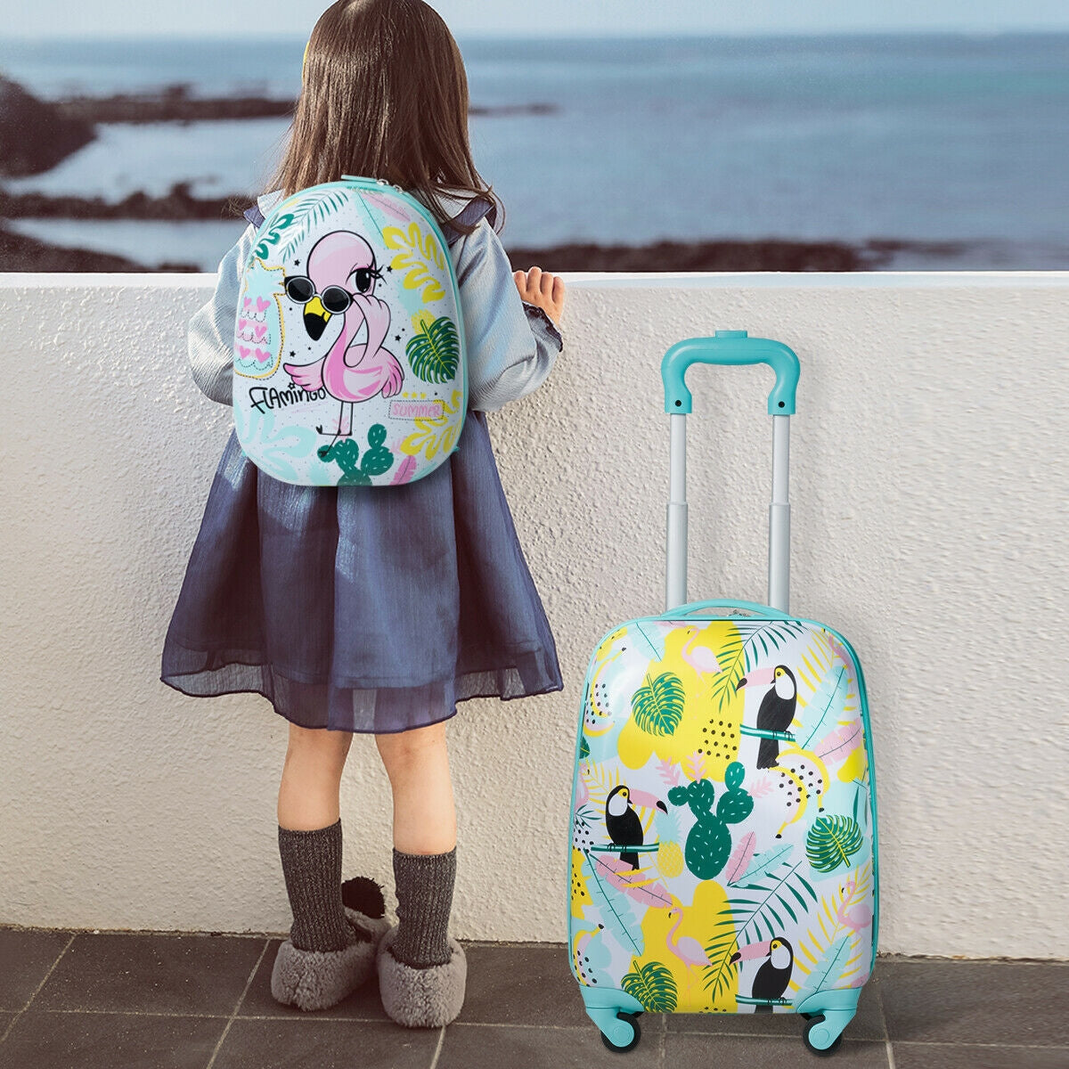 2 Pieces Kids Luggage Set 12-inch Backpack and 16-inch Rolling Suitcase Travel