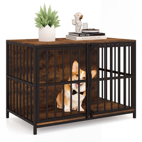 Heavy-Duty Dog Crate Furniture, 100 cm Dog Kennel with Dual Lockable Double Doors