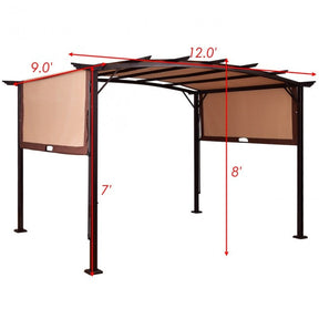 12 x 9 ft Outdoor Pergola Patio Gazebo Sun Shelter with Retractable Canopy