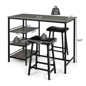 3 Pieces Dining Table Set with Pub Counter Height and Storage Shelves