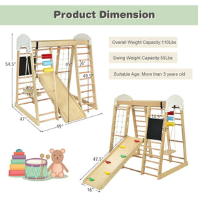 Indoor Playground Climbing Gym Wooden 8 in 1 Climber Playset for Children