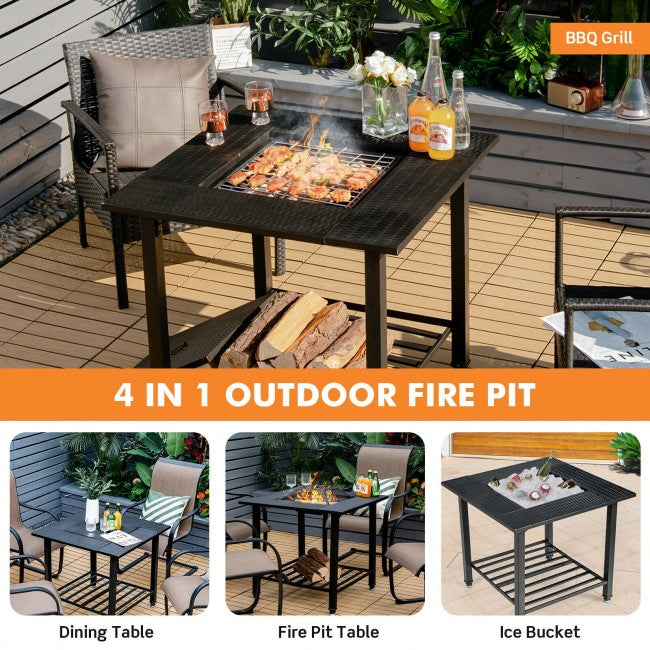 31" Multifunctional Outdoor Fire Pit Patio Fireplace Dining Table with BBQ Grate