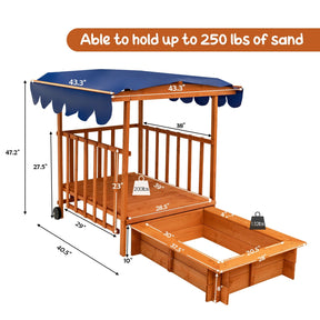 Kids Outdoor Wooden Retractable Sandbox with Cover and Built-in Wheels