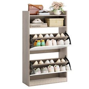 Shoe Storage Cabinet with 2 Flip Drawers, Slim Hidden Narrow Shoe Organizer