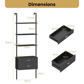 6-Tier Ladder Bookcase w/ 2 Drawers